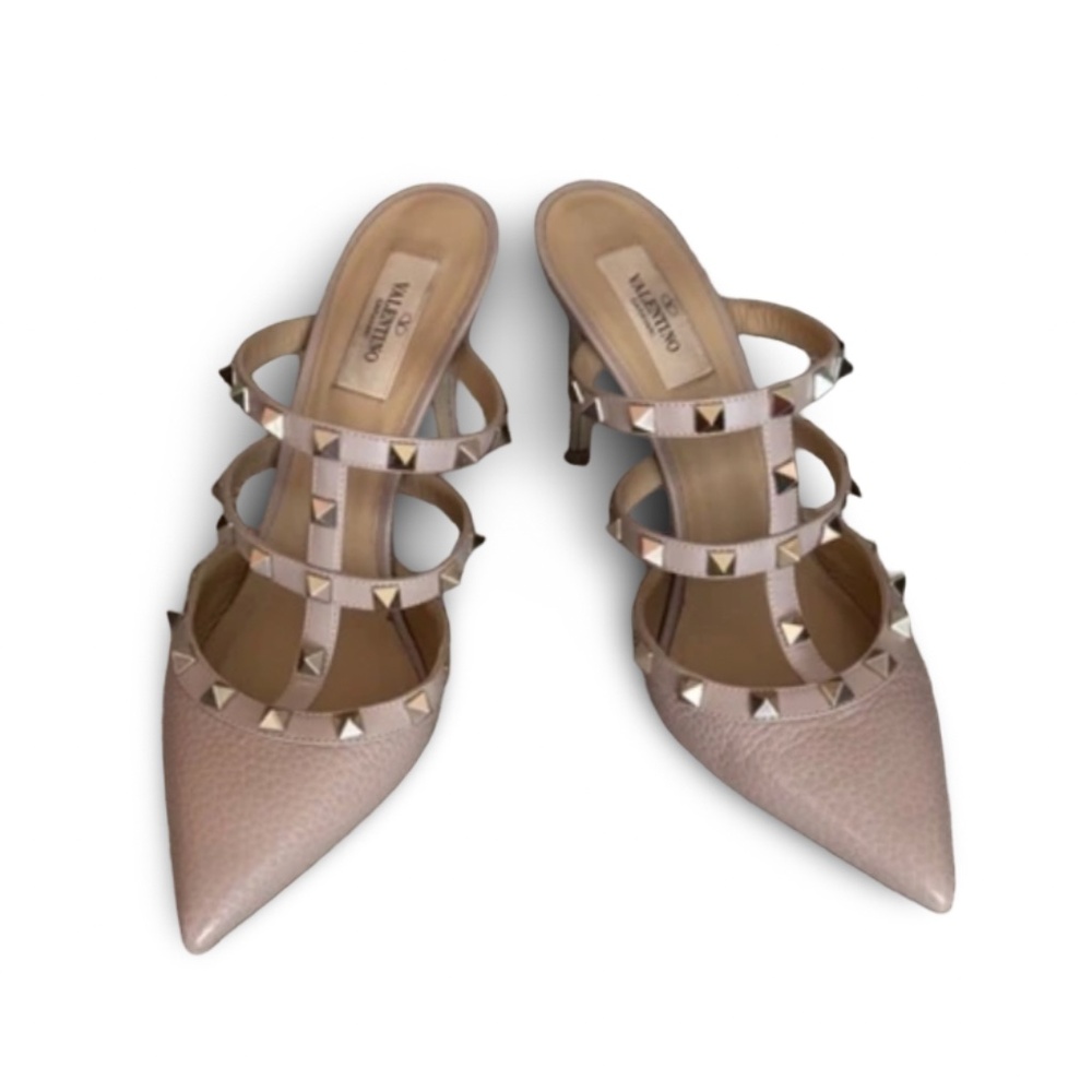 VALENTINO Garavani Rockstud Nude Patent  Sz 39  Heel Mules
